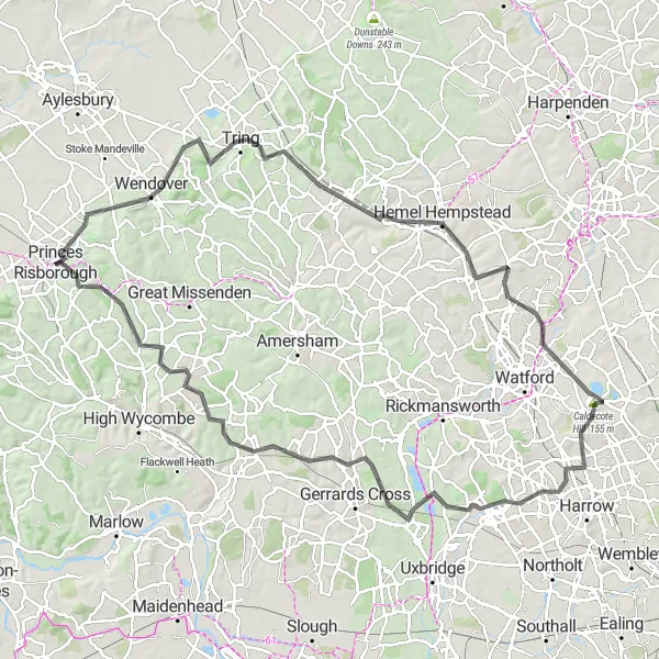 Map miniature of "Berkhamsted Loop" cycling inspiration in Berkshire, Buckinghamshire and Oxfordshire, United Kingdom. Generated by Tarmacs.app cycling route planner