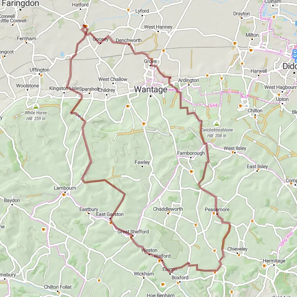 Map miniature of "Stanford Gravel Adventure" cycling inspiration in Berkshire, Buckinghamshire and Oxfordshire, United Kingdom. Generated by Tarmacs.app cycling route planner