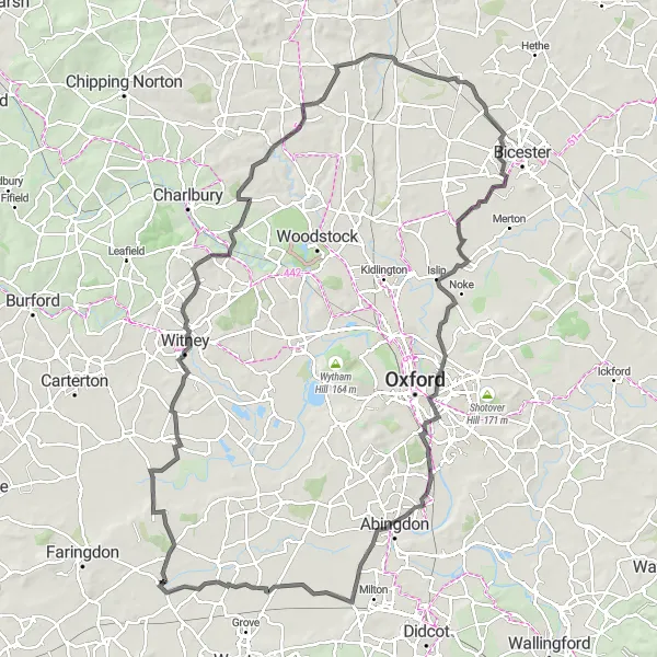 Map miniature of "Stanford Epic Challenge" cycling inspiration in Berkshire, Buckinghamshire and Oxfordshire, United Kingdom. Generated by Tarmacs.app cycling route planner