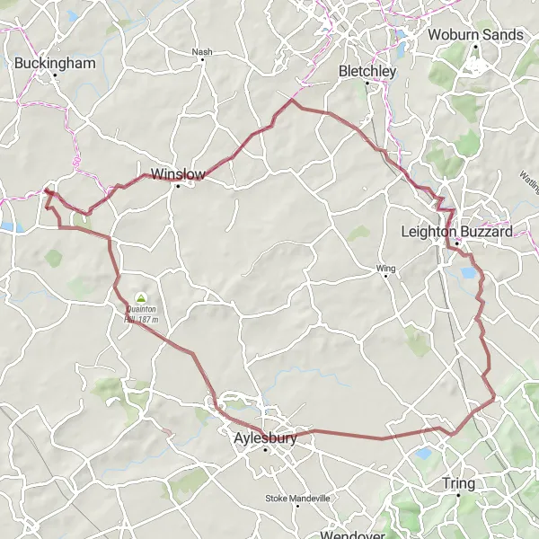 Map miniature of "The Gravel Adventure" cycling inspiration in Berkshire, Buckinghamshire and Oxfordshire, United Kingdom. Generated by Tarmacs.app cycling route planner