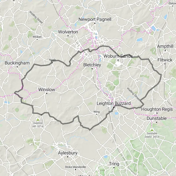 Map miniature of "The Claydon Circuit" cycling inspiration in Berkshire, Buckinghamshire and Oxfordshire, United Kingdom. Generated by Tarmacs.app cycling route planner