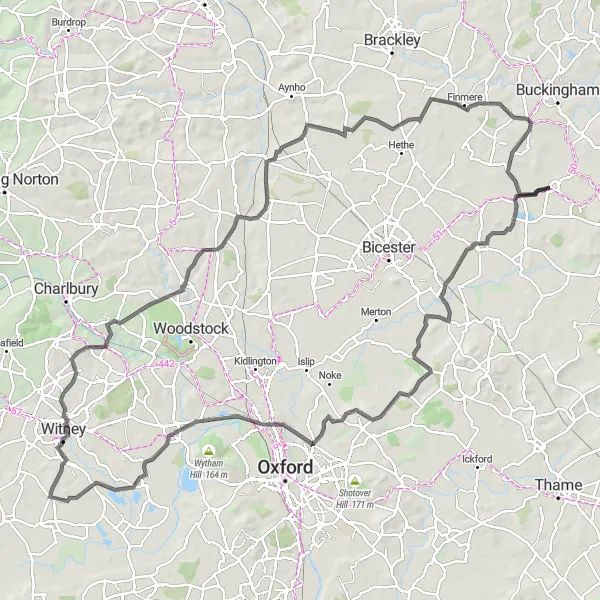 Map miniature of "The Evergreen Trail" cycling inspiration in Berkshire, Buckinghamshire and Oxfordshire, United Kingdom. Generated by Tarmacs.app cycling route planner