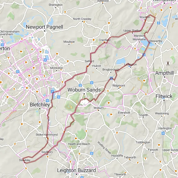 Map miniature of "Splendid Gravel Tour near Stewkley" cycling inspiration in Berkshire, Buckinghamshire and Oxfordshire, United Kingdom. Generated by Tarmacs.app cycling route planner