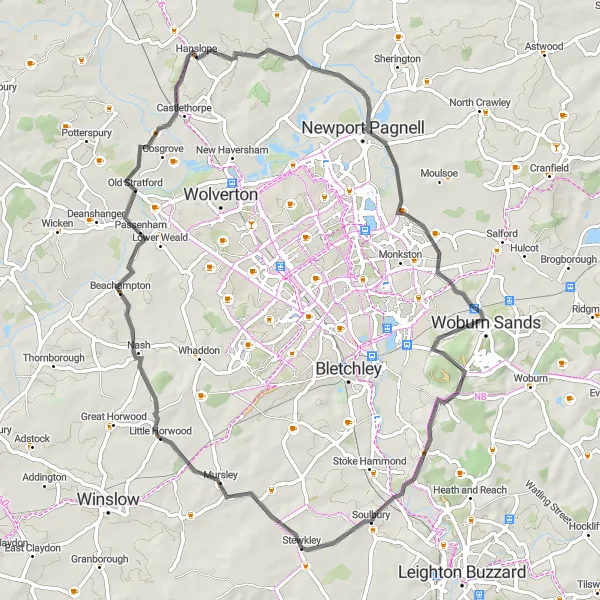 Map miniature of "Scenic Soulbury" cycling inspiration in Berkshire, Buckinghamshire and Oxfordshire, United Kingdom. Generated by Tarmacs.app cycling route planner