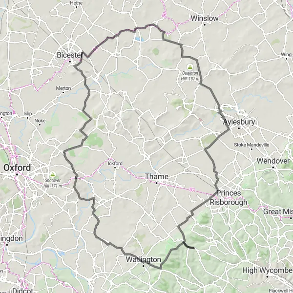 Map miniature of "The Ultimate Buckinghamshire Road Loop" cycling inspiration in Berkshire, Buckinghamshire and Oxfordshire, United Kingdom. Generated by Tarmacs.app cycling route planner