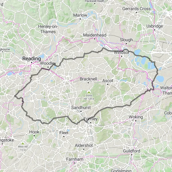 Map miniature of "Countryside Exploration: Hurst to Stratfield Saye" cycling inspiration in Berkshire, Buckinghamshire and Oxfordshire, United Kingdom. Generated by Tarmacs.app cycling route planner