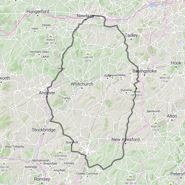 Map miniature of "Challenging Road Cycling Adventure from Thatcham" cycling inspiration in Berkshire, Buckinghamshire and Oxfordshire, United Kingdom. Generated by Tarmacs.app cycling route planner