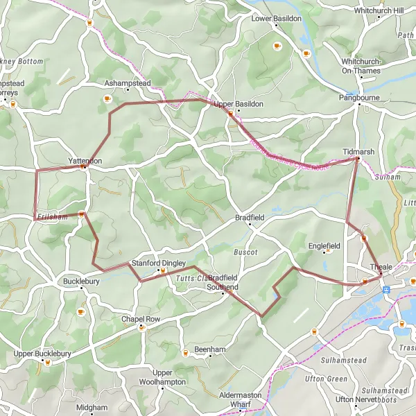Map miniature of "Theale Escape" cycling inspiration in Berkshire, Buckinghamshire and Oxfordshire, United Kingdom. Generated by Tarmacs.app cycling route planner