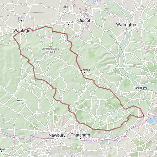 Map miniature of "The Gravel Adventurer" cycling inspiration in Berkshire, Buckinghamshire and Oxfordshire, United Kingdom. Generated by Tarmacs.app cycling route planner