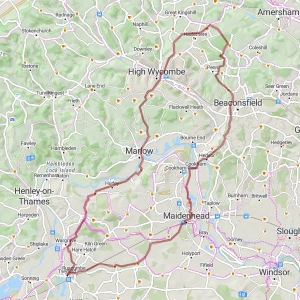 Map miniature of "The Great Chiltern Adventure" cycling inspiration in Berkshire, Buckinghamshire and Oxfordshire, United Kingdom. Generated by Tarmacs.app cycling route planner