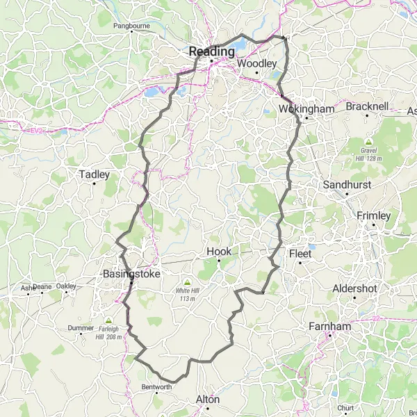 Map miniature of "Challenging Ride through Picturesque Landscapes near Twyford" cycling inspiration in Berkshire, Buckinghamshire and Oxfordshire, United Kingdom. Generated by Tarmacs.app cycling route planner