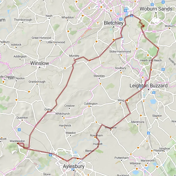 Map miniature of "Waddesdon and Beyond Gravel Adventure" cycling inspiration in Berkshire, Buckinghamshire and Oxfordshire, United Kingdom. Generated by Tarmacs.app cycling route planner