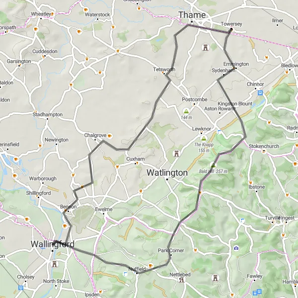 Map miniature of "Chiltern Hills Adventure" cycling inspiration in Berkshire, Buckinghamshire and Oxfordshire, United Kingdom. Generated by Tarmacs.app cycling route planner