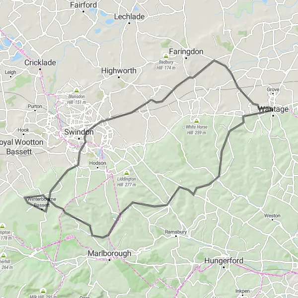 Map miniature of "The Lambourn Valley Challenge" cycling inspiration in Berkshire, Buckinghamshire and Oxfordshire, United Kingdom. Generated by Tarmacs.app cycling route planner