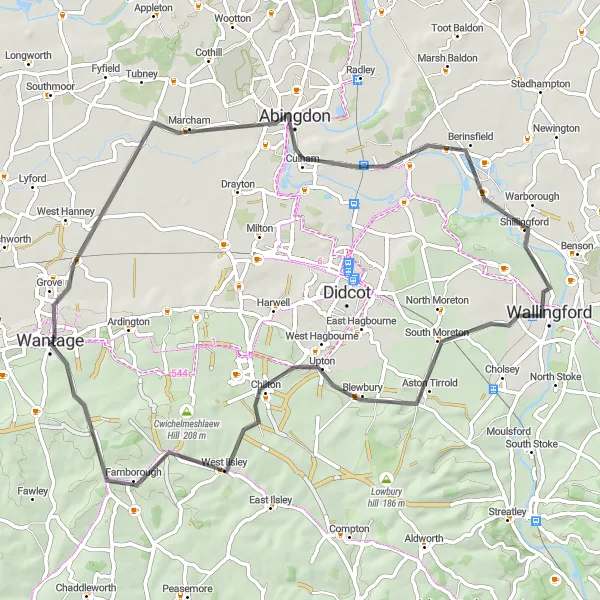 Map miniature of "Abingdon and Dorchester Road Loop" cycling inspiration in Berkshire, Buckinghamshire and Oxfordshire, United Kingdom. Generated by Tarmacs.app cycling route planner