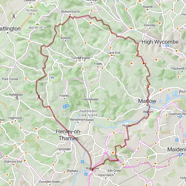 Map miniature of "Exploring the Countryside Gravel Loop" cycling inspiration in Berkshire, Buckinghamshire and Oxfordshire, United Kingdom. Generated by Tarmacs.app cycling route planner