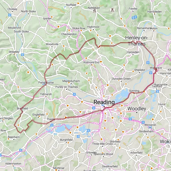 Map miniature of "Riverside Gravel Adventure" cycling inspiration in Berkshire, Buckinghamshire and Oxfordshire, United Kingdom. Generated by Tarmacs.app cycling route planner