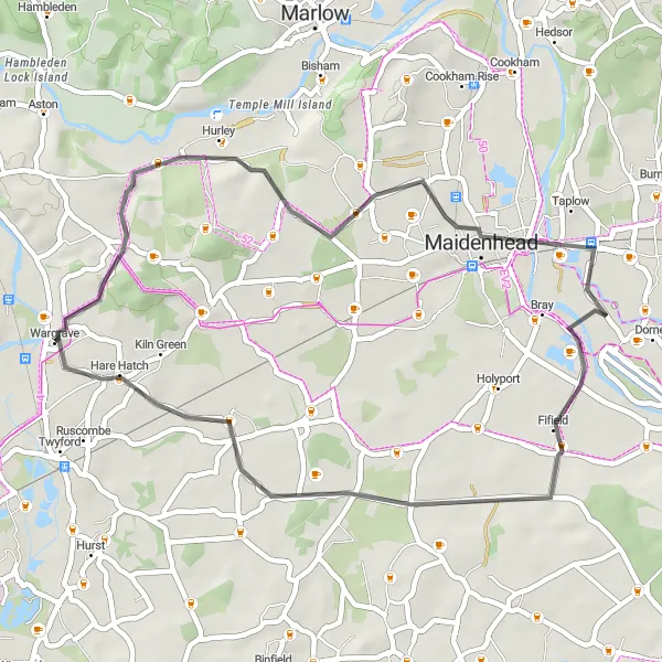 Map miniature of "Rural Tranquility" cycling inspiration in Berkshire, Buckinghamshire and Oxfordshire, United Kingdom. Generated by Tarmacs.app cycling route planner