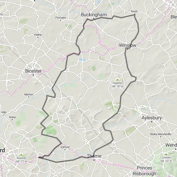 Map miniature of "Scenic Countryside Ride: Wheatley to Waterstock" cycling inspiration in Berkshire, Buckinghamshire and Oxfordshire, United Kingdom. Generated by Tarmacs.app cycling route planner