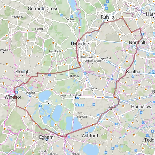 Map miniature of "Gravel Adventure through Buckinghamshire" cycling inspiration in Berkshire, Buckinghamshire and Oxfordshire, United Kingdom. Generated by Tarmacs.app cycling route planner