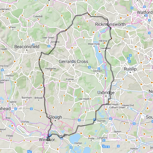 Map miniature of "Berkshire Heritage Road Ride" cycling inspiration in Berkshire, Buckinghamshire and Oxfordshire, United Kingdom. Generated by Tarmacs.app cycling route planner