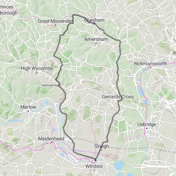 Map miniature of "Road Cycling Adventure through Buckinghamshire" cycling inspiration in Berkshire, Buckinghamshire and Oxfordshire, United Kingdom. Generated by Tarmacs.app cycling route planner