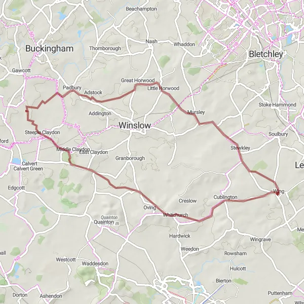 Map miniature of "The Gravel Trail to Steeple Claydon" cycling inspiration in Berkshire, Buckinghamshire and Oxfordshire, United Kingdom. Generated by Tarmacs.app cycling route planner