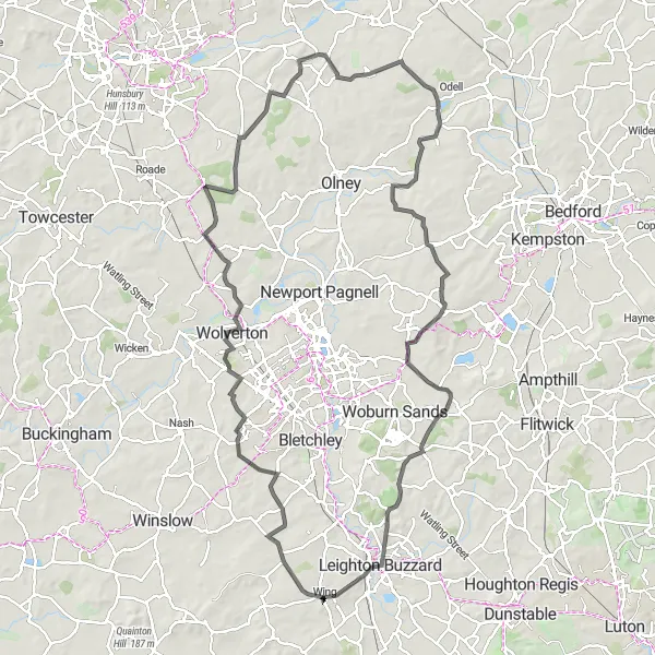 Map miniature of "The Buckinghamshire Hills Loop" cycling inspiration in Berkshire, Buckinghamshire and Oxfordshire, United Kingdom. Generated by Tarmacs.app cycling route planner