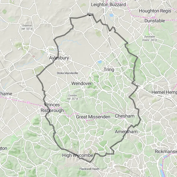 Map miniature of "The Buckinghamshire Circuit" cycling inspiration in Berkshire, Buckinghamshire and Oxfordshire, United Kingdom. Generated by Tarmacs.app cycling route planner