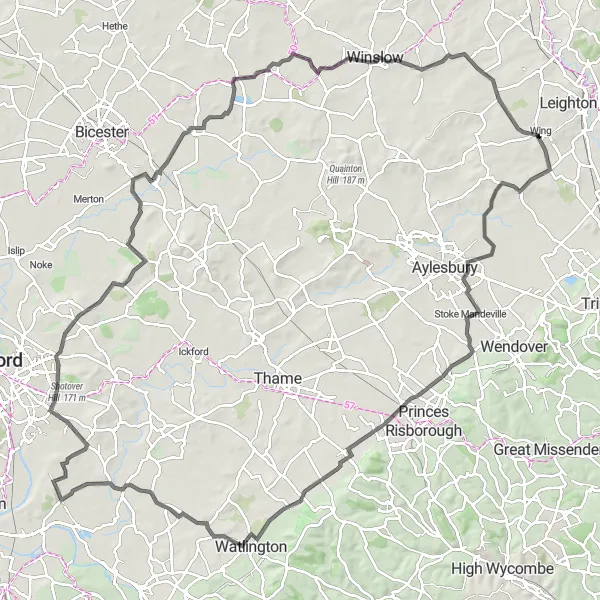 Map miniature of "The Countryside Grand Tour" cycling inspiration in Berkshire, Buckinghamshire and Oxfordshire, United Kingdom. Generated by Tarmacs.app cycling route planner