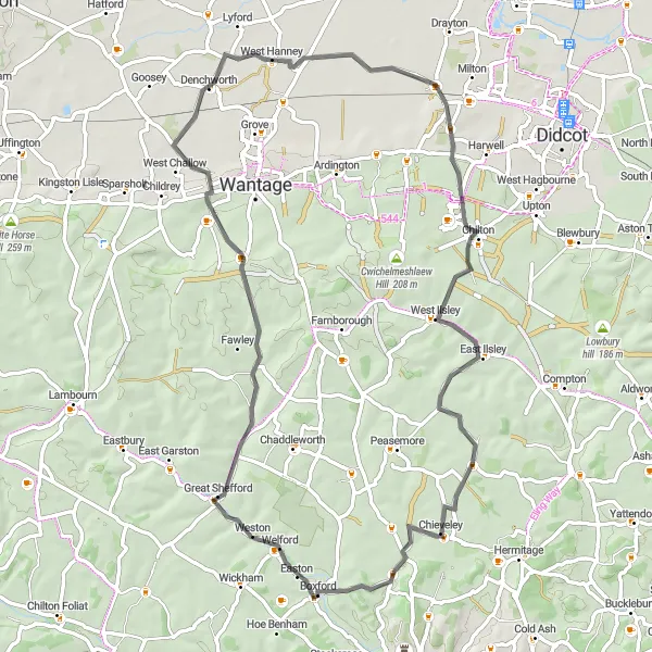 Map miniature of "Berkshire Scenic Road Loop" cycling inspiration in Berkshire, Buckinghamshire and Oxfordshire, United Kingdom. Generated by Tarmacs.app cycling route planner