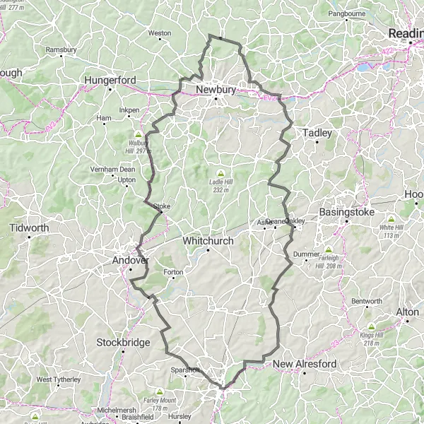 Map miniature of "Chiltern Hills Epic" cycling inspiration in Berkshire, Buckinghamshire and Oxfordshire, United Kingdom. Generated by Tarmacs.app cycling route planner