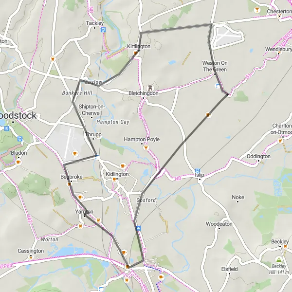 Map miniature of "Begbroke Circular Route" cycling inspiration in Berkshire, Buckinghamshire and Oxfordshire, United Kingdom. Generated by Tarmacs.app cycling route planner