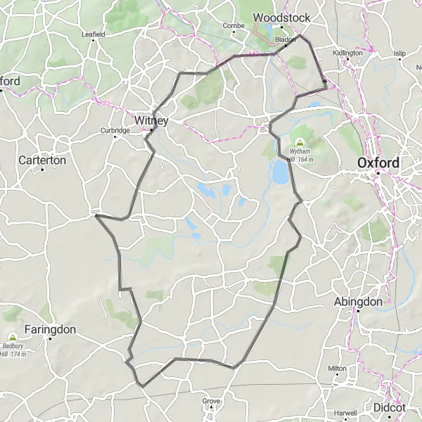 Map miniature of "West Hanney Road Loop" cycling inspiration in Berkshire, Buckinghamshire and Oxfordshire, United Kingdom. Generated by Tarmacs.app cycling route planner