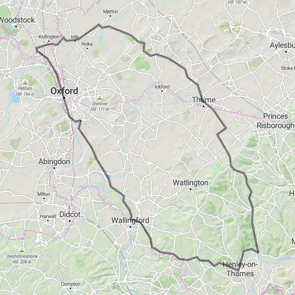 Map miniature of "Thame Discoverer" cycling inspiration in Berkshire, Buckinghamshire and Oxfordshire, United Kingdom. Generated by Tarmacs.app cycling route planner