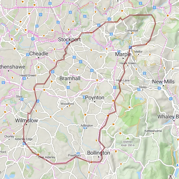 Map miniature of "Cheshire Gravel Escape" cycling inspiration in Cheshire, United Kingdom. Generated by Tarmacs.app cycling route planner