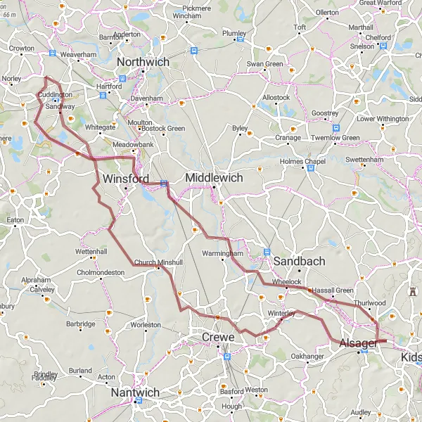 Map miniature of "Gravel Adventure" cycling inspiration in Cheshire, United Kingdom. Generated by Tarmacs.app cycling route planner