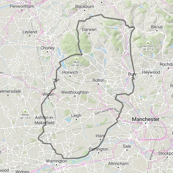 Map miniature of "The Ascending Challenge" cycling inspiration in Cheshire, United Kingdom. Generated by Tarmacs.app cycling route planner