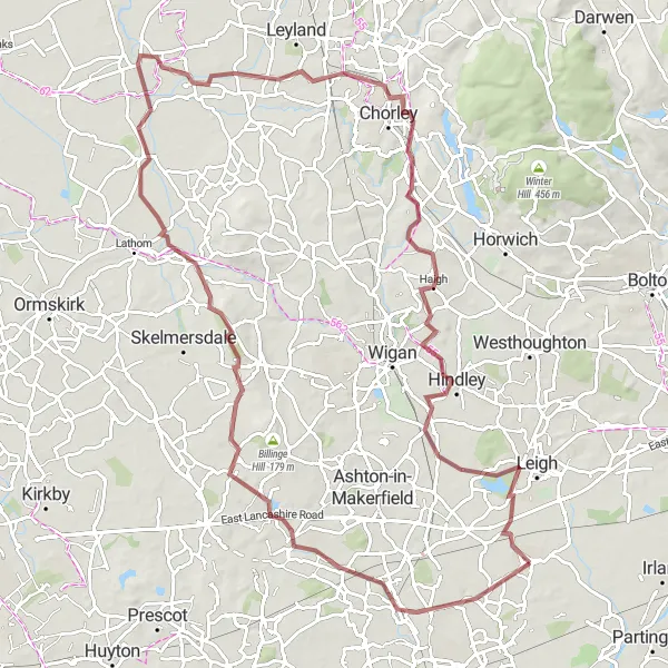 Map miniature of "Croft Adventure" cycling inspiration in Cheshire, United Kingdom. Generated by Tarmacs.app cycling route planner