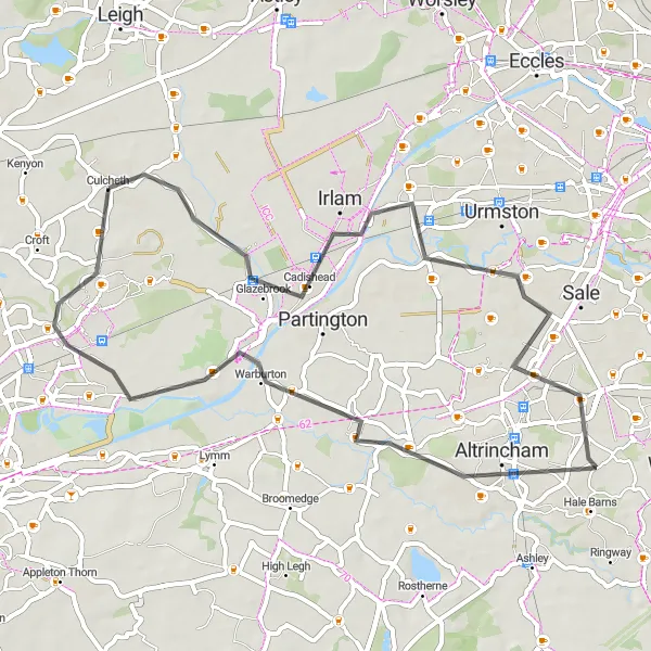 Map miniature of "The Cadishead Circular Road Ride" cycling inspiration in Cheshire, United Kingdom. Generated by Tarmacs.app cycling route planner