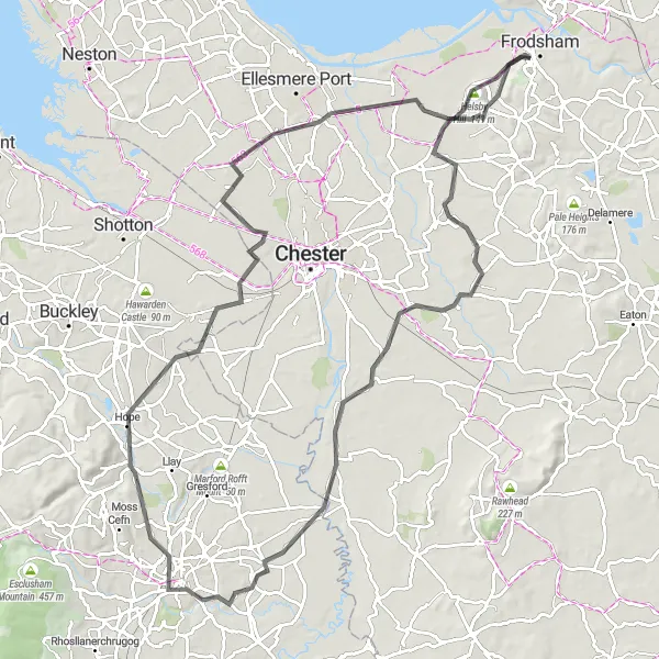Map miniature of "Cheshire Country Escape" cycling inspiration in Cheshire, United Kingdom. Generated by Tarmacs.app cycling route planner