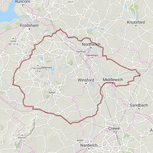 Map miniature of "Historic Canal and Countryside" cycling inspiration in Cheshire, United Kingdom. Generated by Tarmacs.app cycling route planner