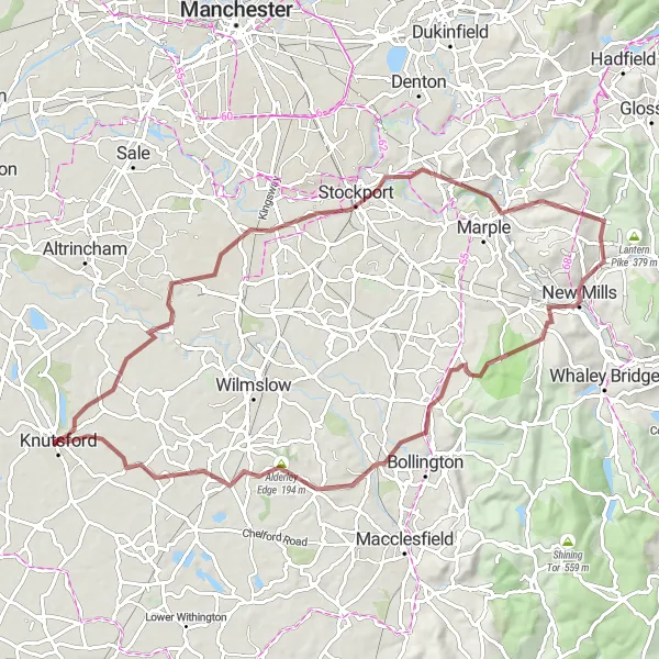 Map miniature of "Legends of Cheshire Gravel Ride" cycling inspiration in Cheshire, United Kingdom. Generated by Tarmacs.app cycling route planner
