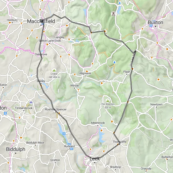 Map miniature of "Peak District Challenge" cycling inspiration in Cheshire, United Kingdom. Generated by Tarmacs.app cycling route planner