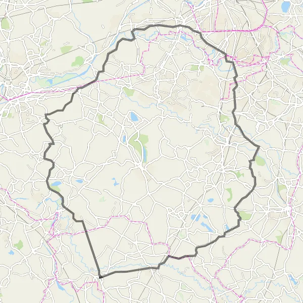 Map miniature of "Middlewich to Sproston Road Cycling Route" cycling inspiration in Cheshire, United Kingdom. Generated by Tarmacs.app cycling route planner