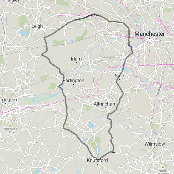 Map miniature of "Discovering Rural Cheshire" cycling inspiration in Cheshire, United Kingdom. Generated by Tarmacs.app cycling route planner