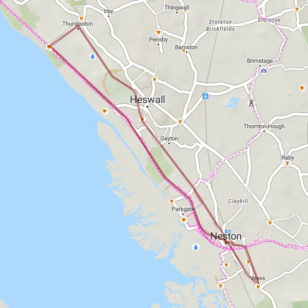 Map miniature of "Neston Gravel Loop" cycling inspiration in Cheshire, United Kingdom. Generated by Tarmacs.app cycling route planner