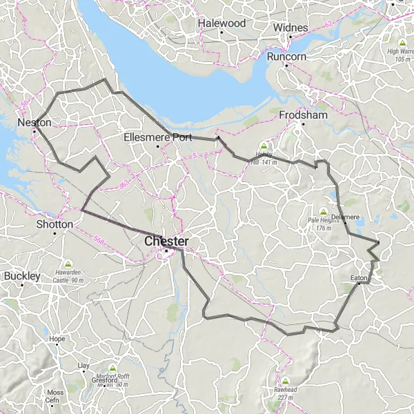 Map miniature of "Neston to Shotwick" cycling inspiration in Cheshire, United Kingdom. Generated by Tarmacs.app cycling route planner