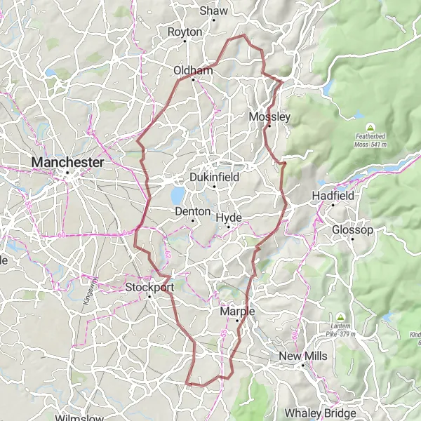 Map miniature of "Cheshire Gravel Adventure" cycling inspiration in Cheshire, United Kingdom. Generated by Tarmacs.app cycling route planner