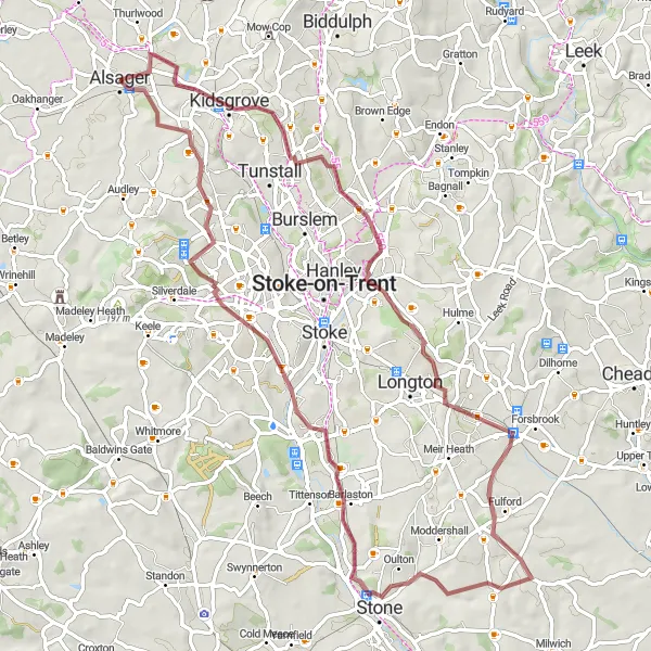 Map miniature of "Gravel Adventure" cycling inspiration in Cheshire, United Kingdom. Generated by Tarmacs.app cycling route planner